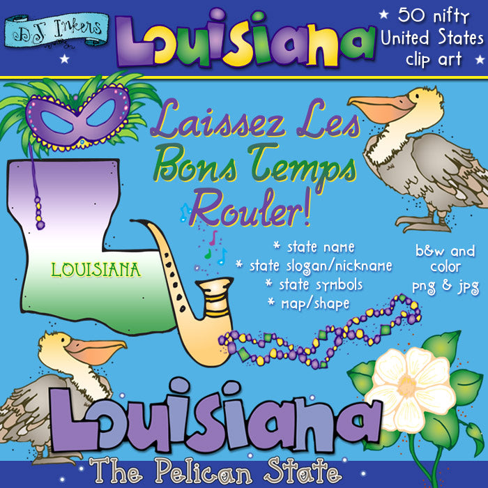Louisiana state symbols and clip art for the pelican state by DJ Inkers