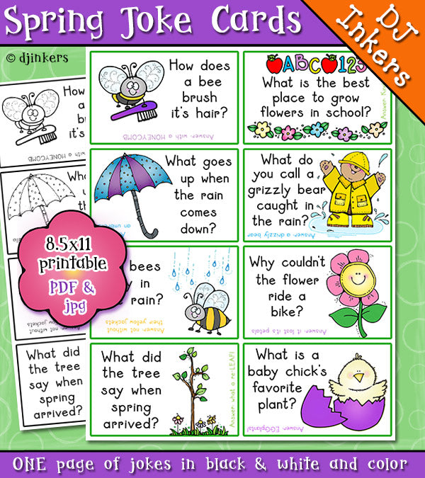 Printable Spring joke cards for kids by DJ Inkers