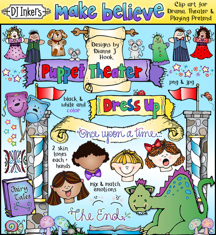 Puppets, Emotions & Make Believe Clip Art for Drama and Theater Kids by DJ Inkers