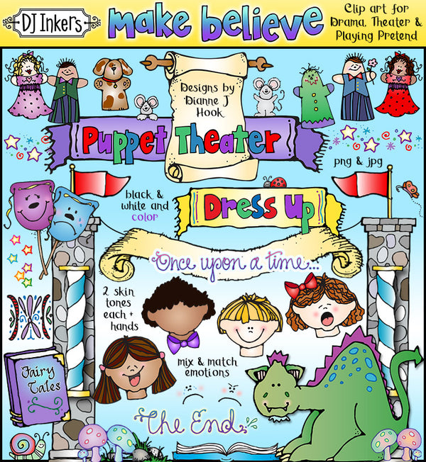 Puppets, Emotions & Make Believe Clip Art for Drama and Theater Kids by DJ Inkers