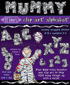 Mummy alphabet Halloween clip art letters by DJ Inkers