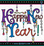 Happy New Year card with zen dangles clip art by DJ Inkers