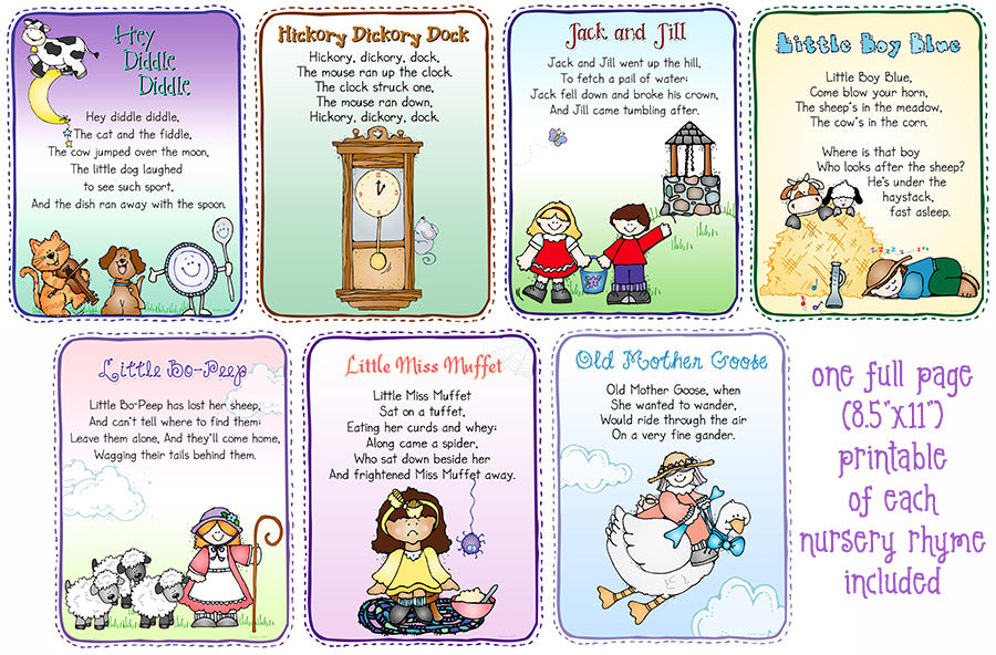 Nursery Rhyme clip art and poem printables for early education by DJ Inkers