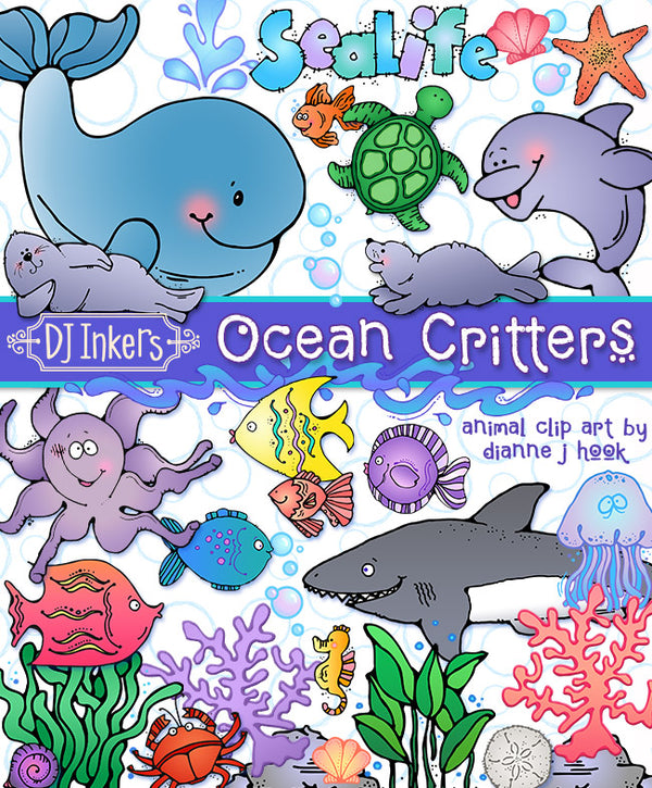 Ocean Critters clip art and cute Sea Life designs by DJ Inkers