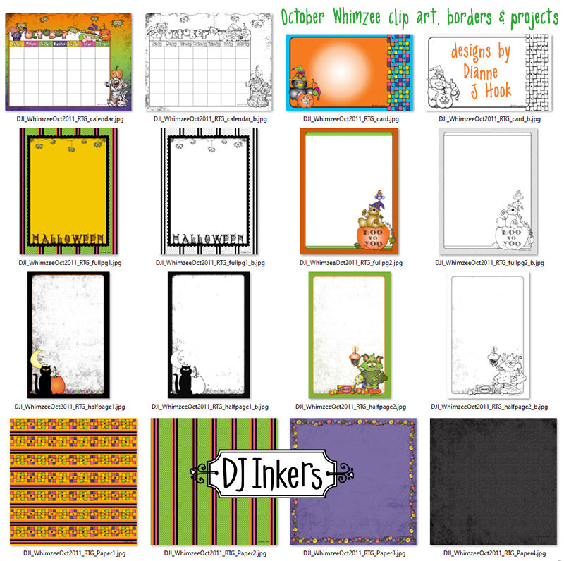 Whimsical October borders and Halloween backgrounds by DJ Inkers