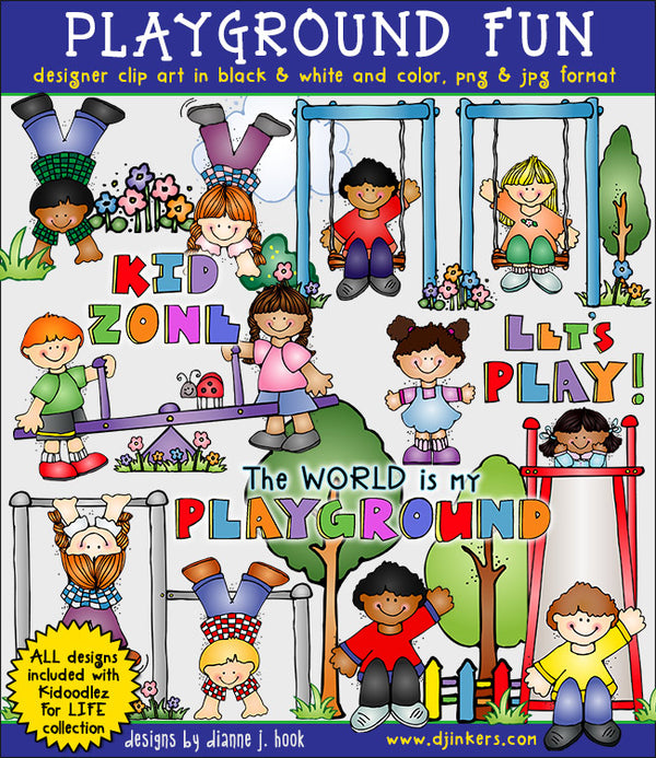 Playful playground clip art for kids, recess and fun at the park by DJ Inkers