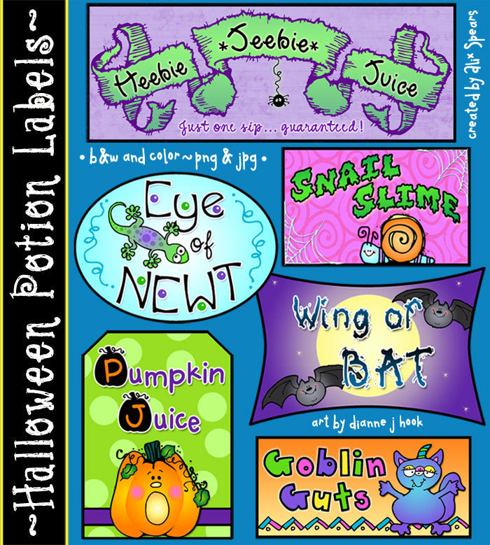 Printable Halloween labels for potion bottles and party decorations by DJ Inkers