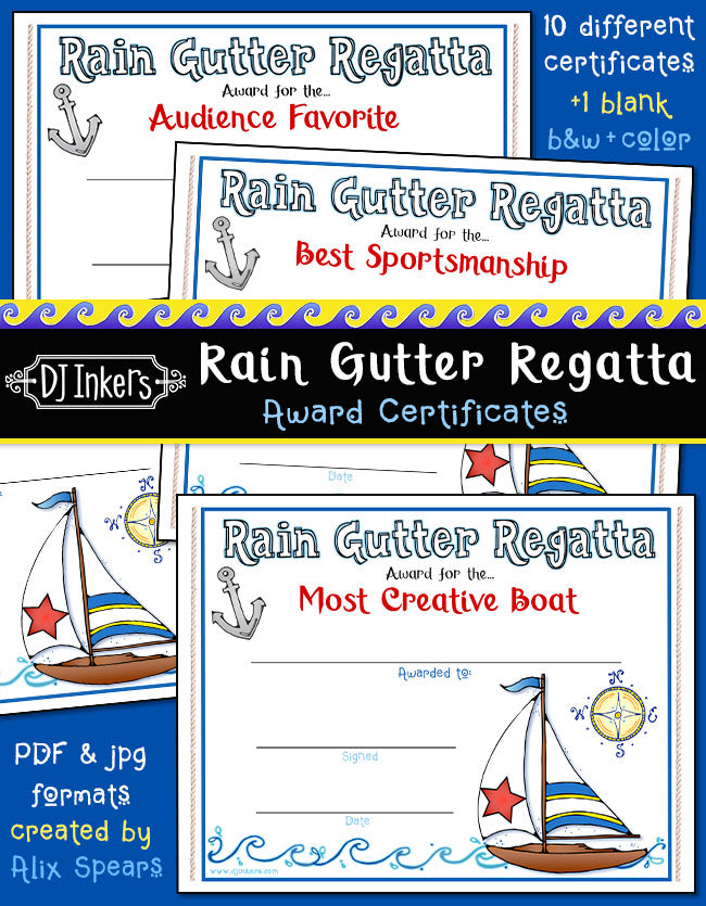 Rain Gutter Regatta Award Certificates for Cub Scouts by DJ Inkers