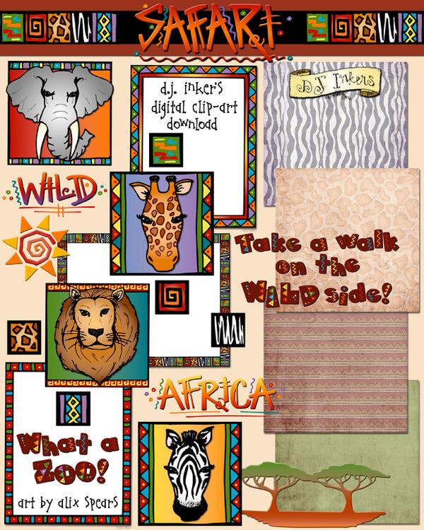 Wild Safari clip art designs created by Alix Spears.