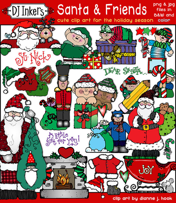 Santa and Friends - Jolly Holiday Clip Art Download
