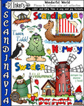 Cute Nordic country clip art for Scandinavian countries: Denmark, Norway and Sweden by DJ Inkers