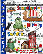 Cute Nordic country clip art for Scandinavian countries: Denmark, Norway and Sweden by DJ Inkers