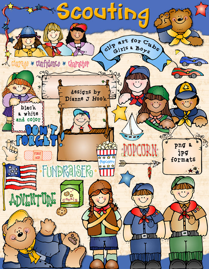 Cub Scouts & Girl Scouts clip art for camping, fundraisers and activities by DJ Inkers