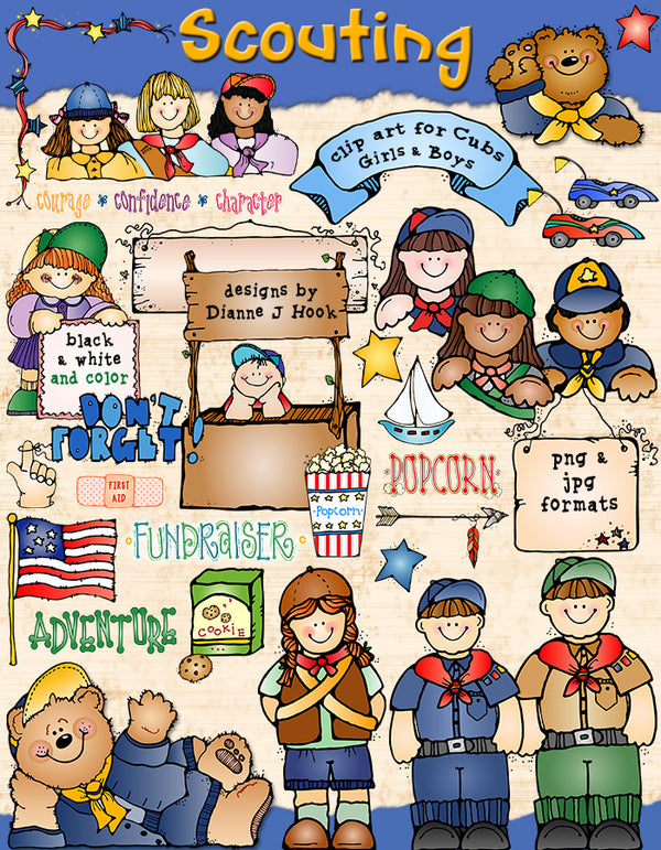 Cub Scouts & Girl Scouts clip art for camping, fundraisers and activities by DJ Inkers