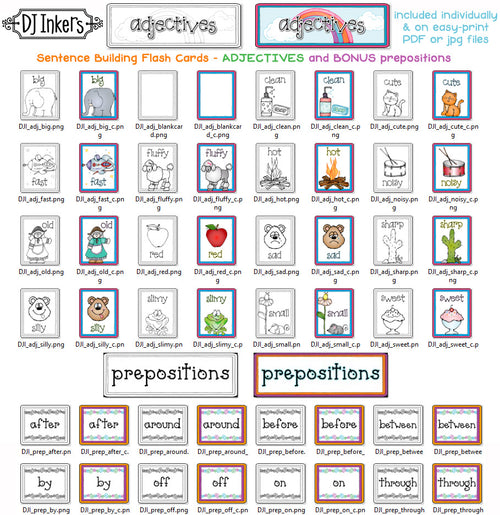 Adjectives Flash Cards - Sentence Building, Parts of Speech