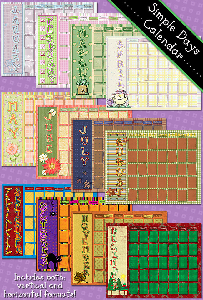 Simple Days Calendar Download - Vertical and Horizontal Formats