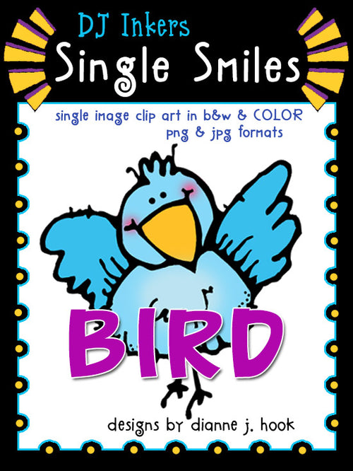 cute clip art bird in black & white and color by DJ Inkers
