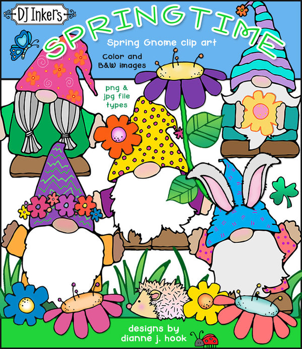 Cute clip art garden gnomes for springtime smiles by DJ Inkers