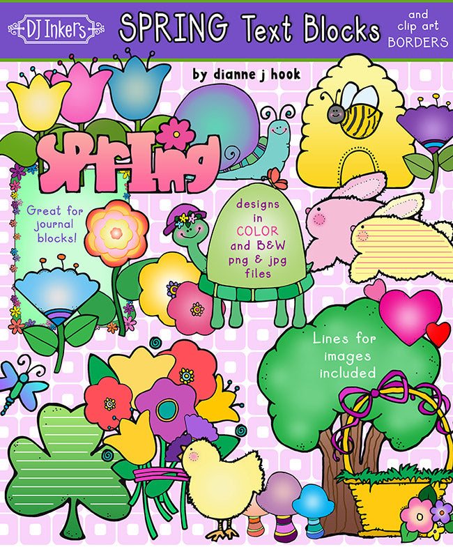 Spring Text Blocks, Notes, Labels and Borders for teachers by DJ Inkers
