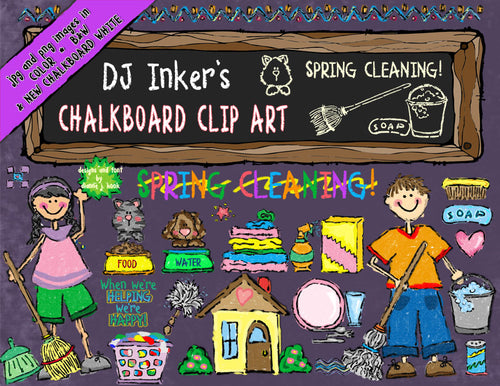 Cute chalkboard clip art for kids, spring cleaning and helping around the house by DJ Inkers