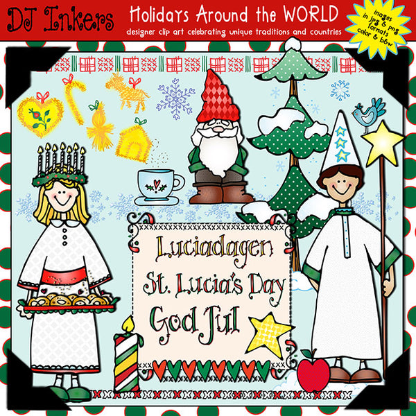 Learn about St Lucia Day with DJ Inkers' Holidays Around the World clip art and printables