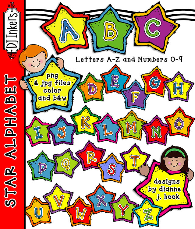 Clip Art Letters A-Z on bright stars by DJ Inkers