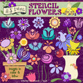 Fresh clip art flowers, leaves, stems and stencil style smiles for spring.