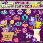 Fresh clip art flowers, leaves, stems and stencil style smiles for spring.