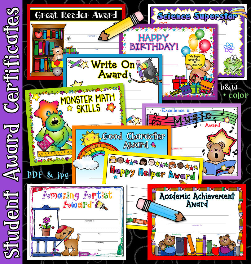 Printable Student Award Certificates for teachers, school administrators and youth leaders by DJ Inkers