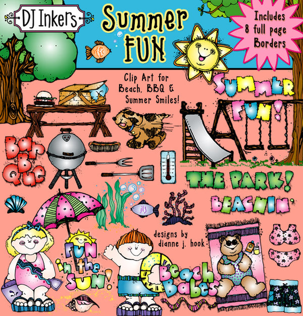 Summer fun clip art for kids, vacation and beach time by DJ Inkers