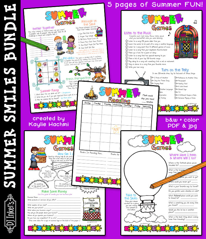 Summer Fun Activity Bundle for kids by DJ Inkers