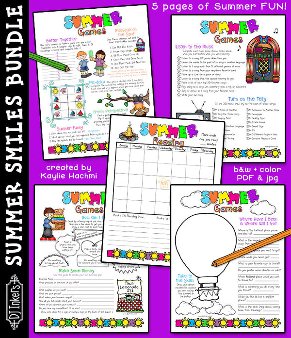 Summer Fun Activity Bundle for kids by DJ Inkers