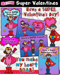 Superhero Valentine cards and clip art for kids by DJ Inkers