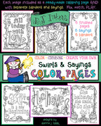 Printable adult coloring pages and clip art borders with Swirls and Sayings by DJ Inkers