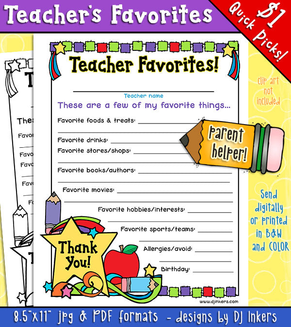 What are your teacher's favorite things?  Parent's gift guide by DJ Inkers