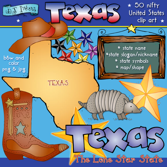 Texas clip art and Lone Star State symbols by DJ Inkers