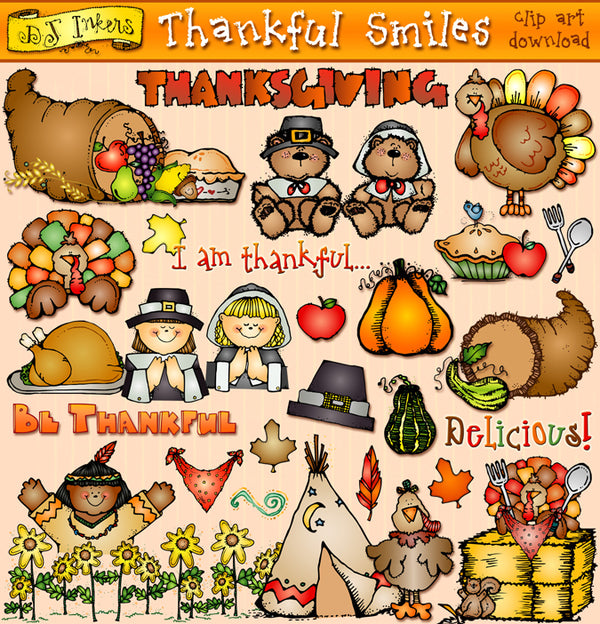 Thankful Smiles Clip Art for Thanksgiving by DJ Inkers
