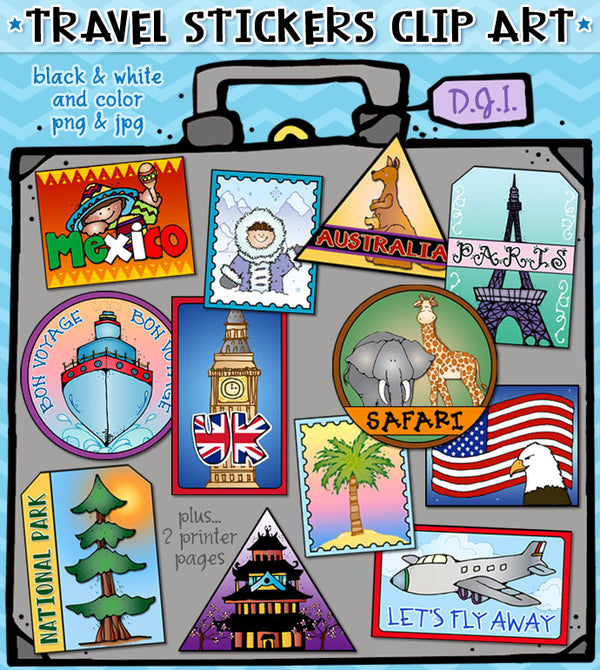Kids Travel Stickers Clip Art & Digital Sticker Download