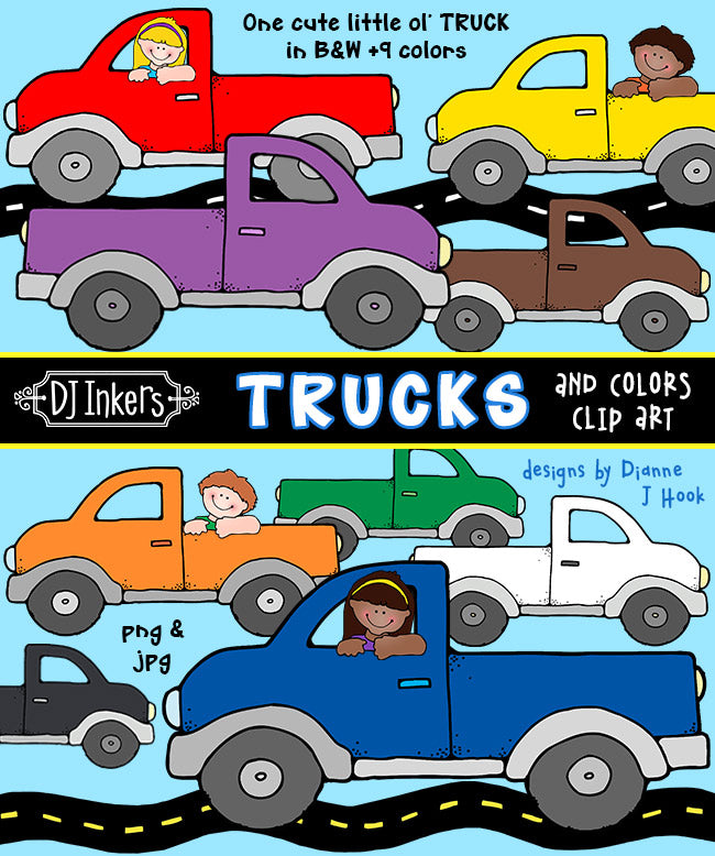 Colorful little old Trucks clip art by DJ Inkers