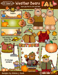 Weather Bears cute kids clip art for autumn and fall dress-up bears by DJ Inkers