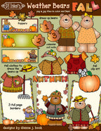 Weather Bears cute kids clip art for autumn and fall dress-up bears by DJ Inkers