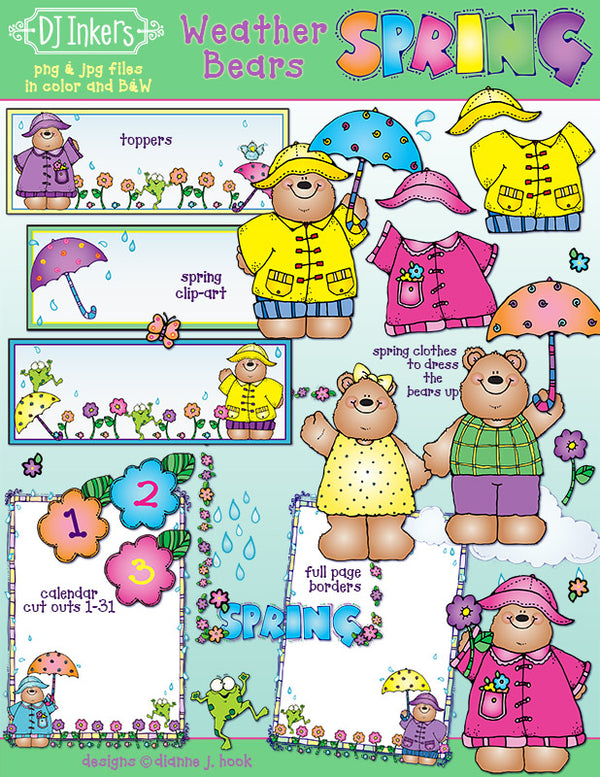 Spring clip art and dress-up Weather Bears by DJ Inkers