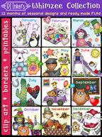 12 months of whimsical clip art, borders, backgrounds by DJ Inkers