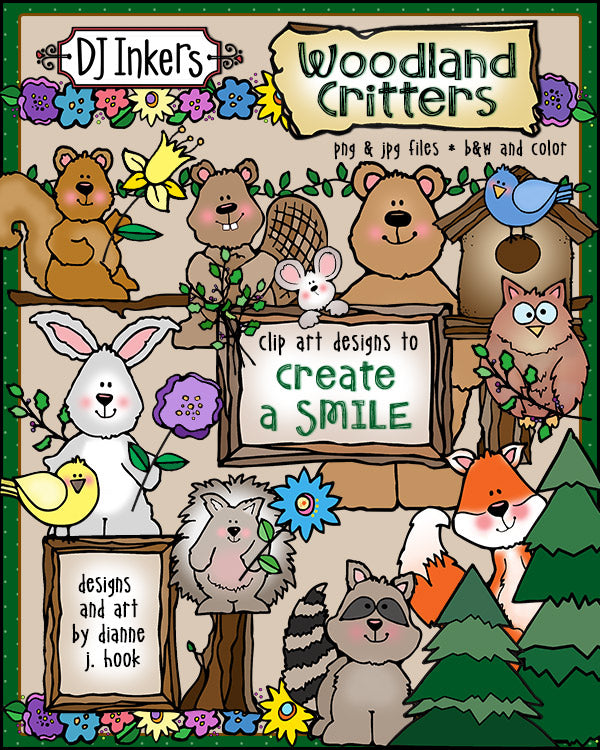Cute woodland animal clip art for creating a mountain of smiles by DJ Inkers