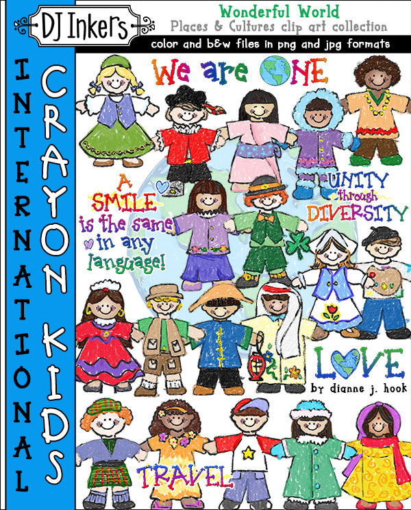 Cute crayon kids clip art from around the world by DJ Inkers