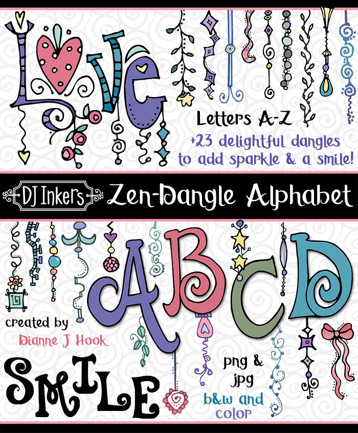 Zen Dangles and a fun clip art alphabet to create a smile by DJ Inkers