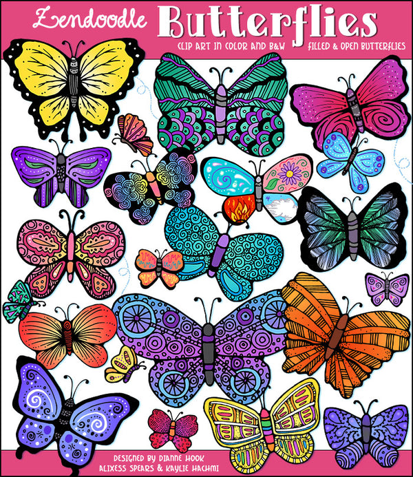 DJ Zen-Doodle Butterflies Clip Art Download