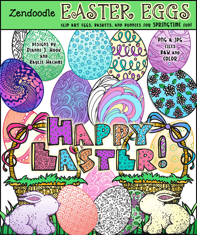 Easter egg clip art zen doodles for spring by DJ Inkers