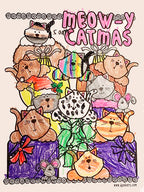 Meowy Christmas Cats Clip Art and Coloring Page