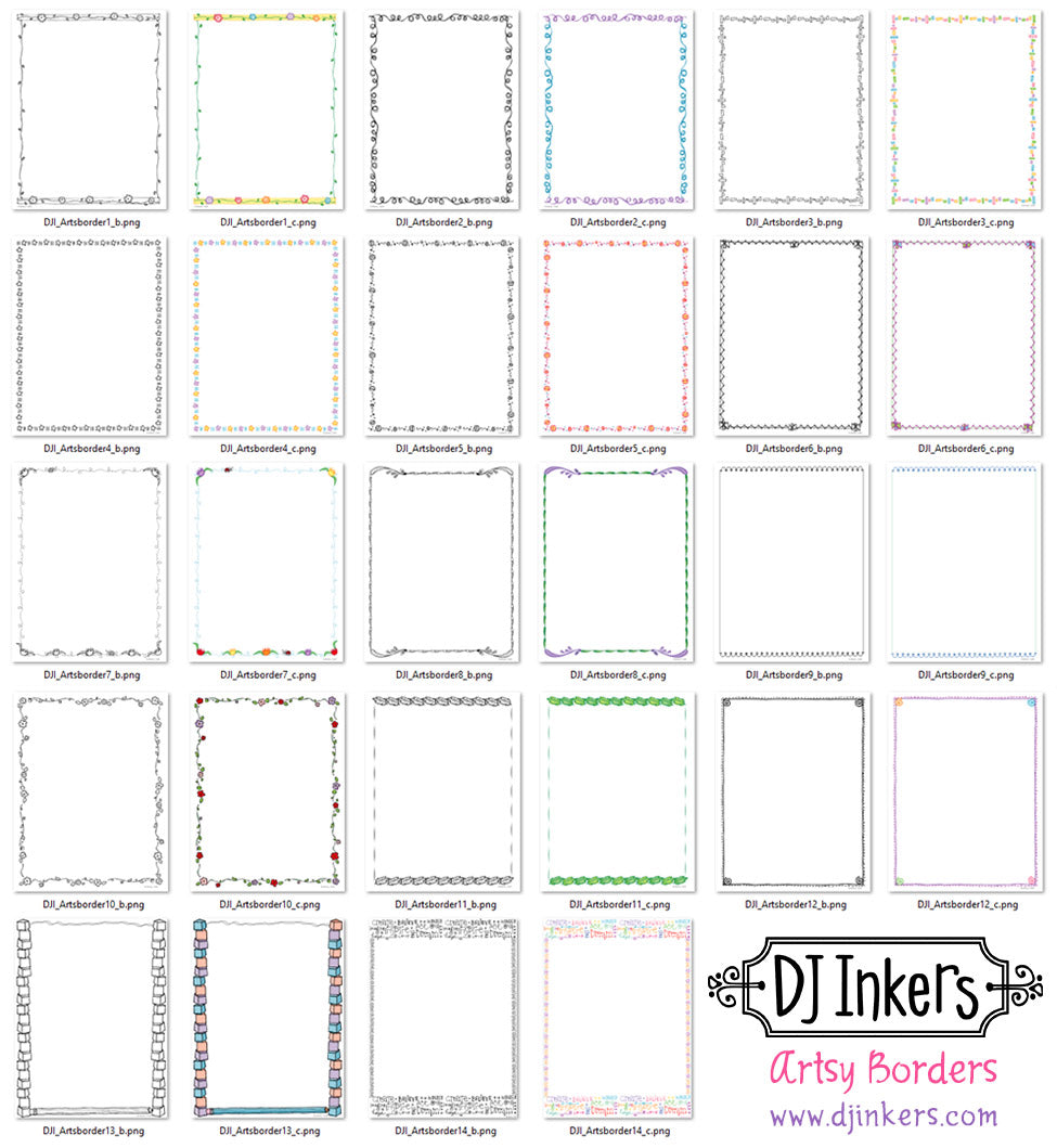 Artsy Borders Collection - 14 Hand-Doodled Frames by DJ Inkers